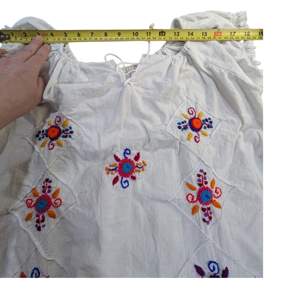 Embroidered White Cotton Peasant Blouse Boho Floral Artisanal Women's Top XL - Picture 7 of 7